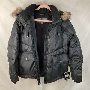 Eddie Bauer Black Faux-Fur Trim Puffer Jacket